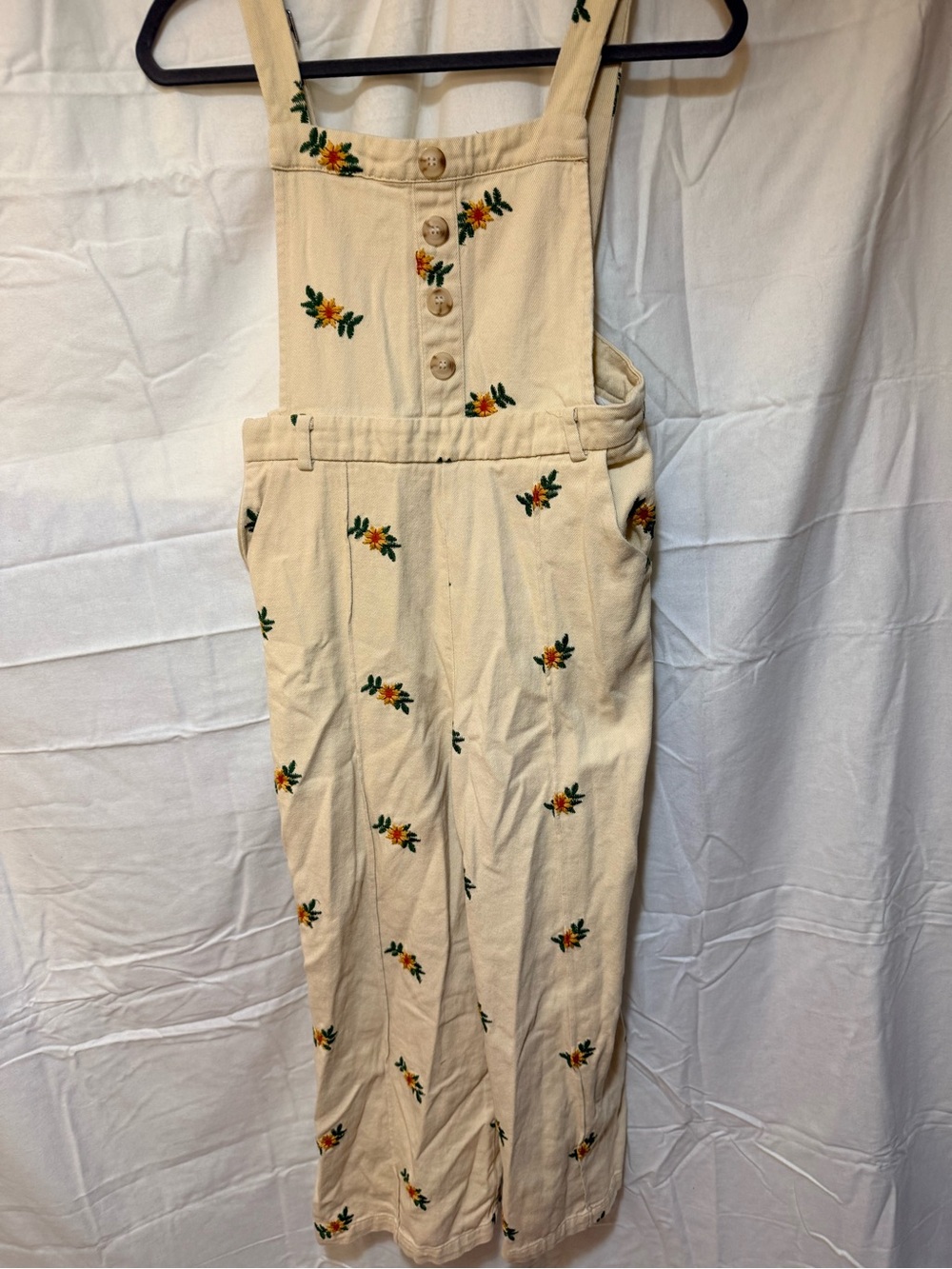 Cider Cream Embroidered Floral Cotton Overalls bohemian vintage retro collegiate